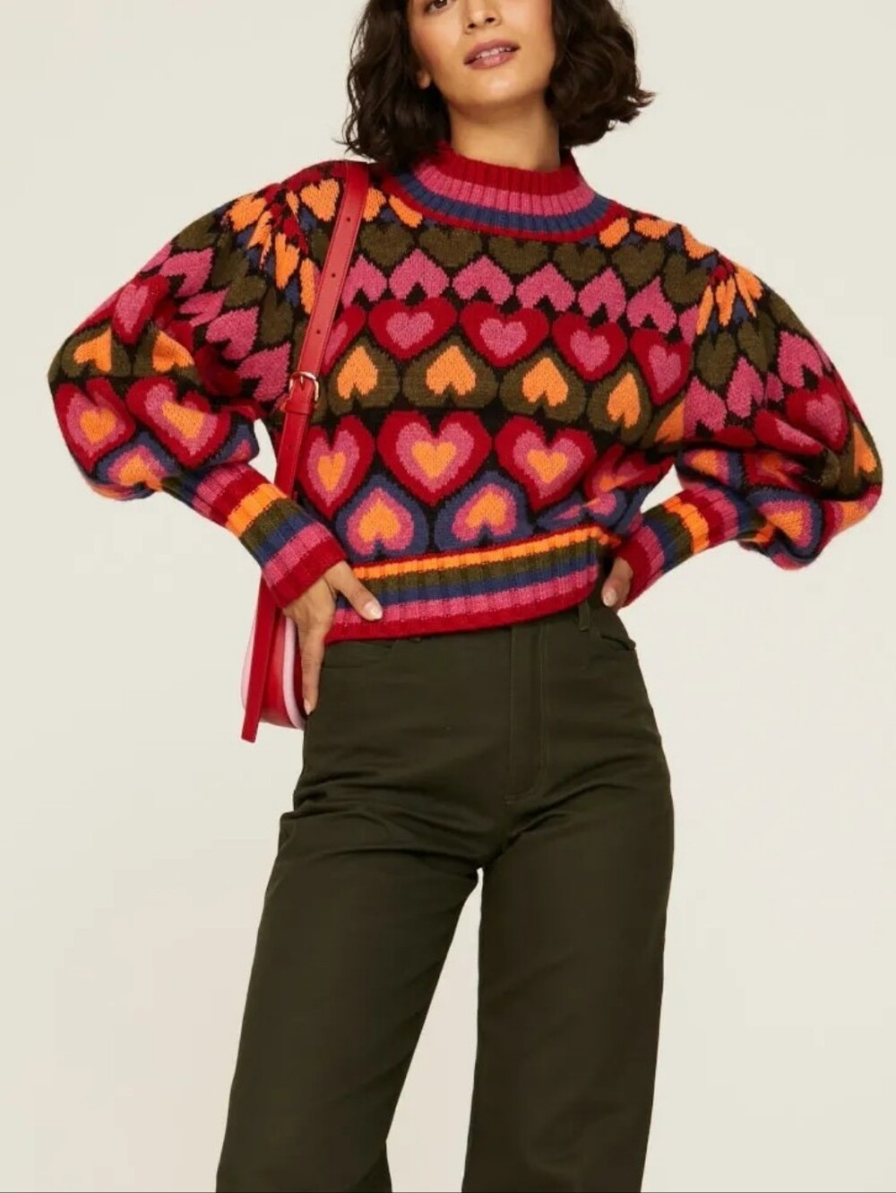 FARM RIO Full of Hearts Knit Sweater Size Large